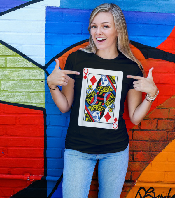Queen Of Diamonds Playing Card Poker Player Iconic Deck T-Shirt