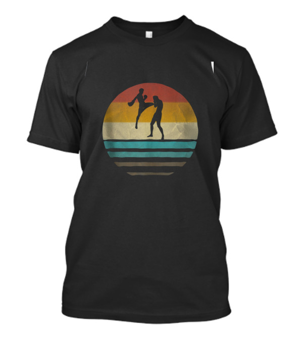 Retro Vintage Sunset Muay Thai Silhouette Stripes T-Shirt