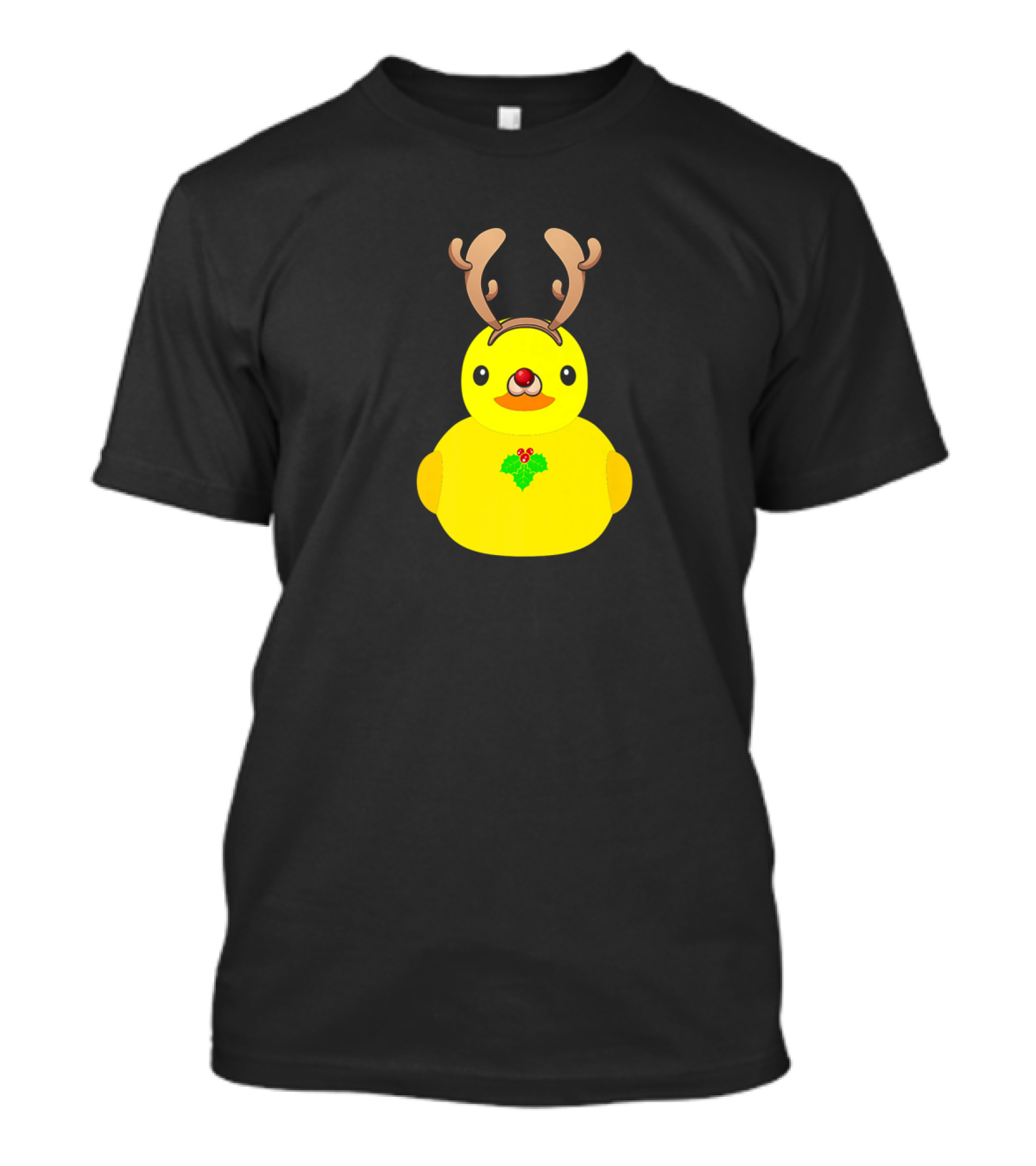 Rubber Ducky Reindeer With Antlers And Holly For Christmas Fun T-Shirt