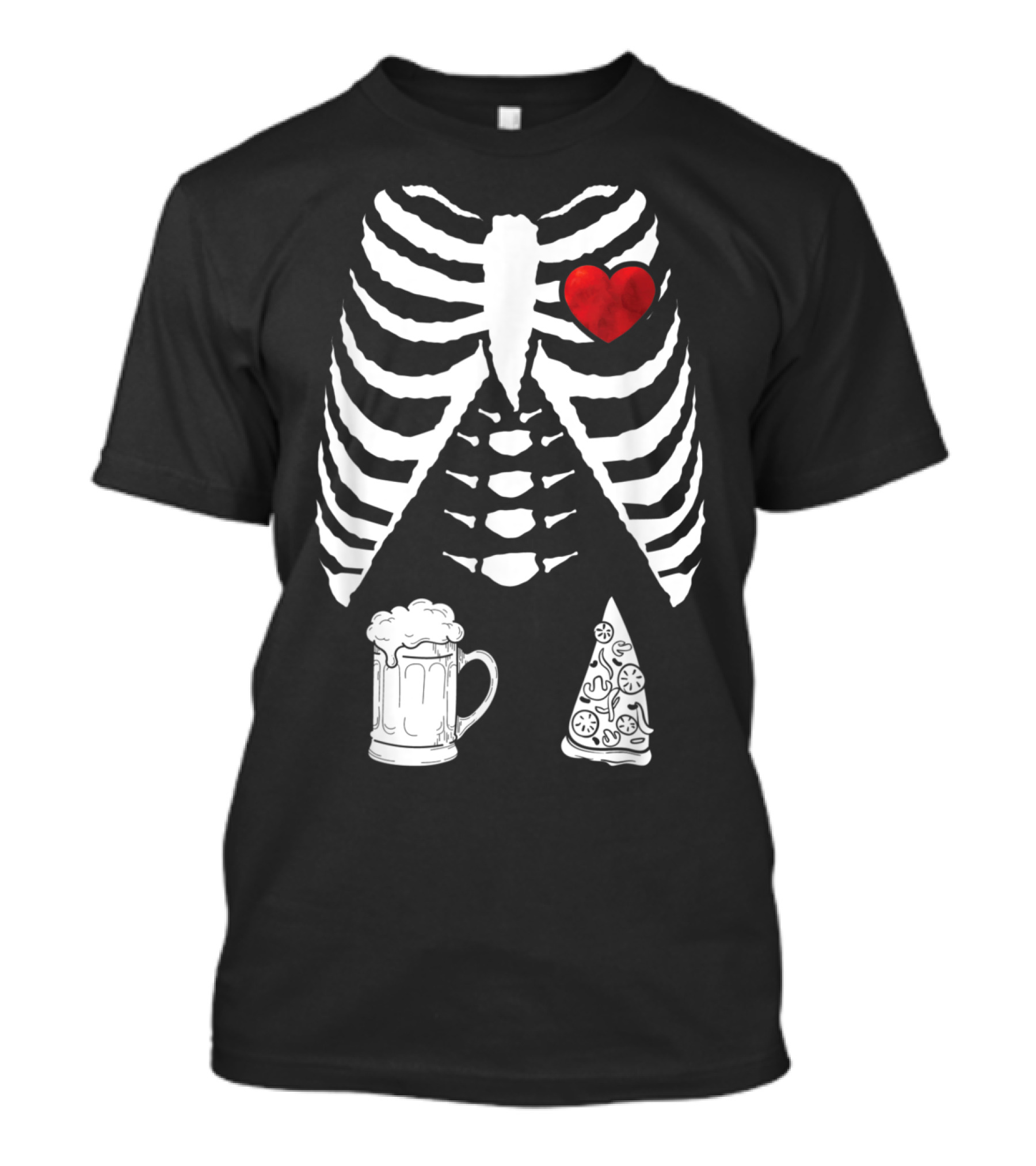 Skeleton Heart X Ray With Beer And Pizza Halloween Pregnancy T-Shirt