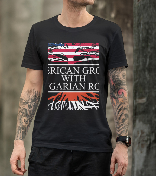 American Flag Roots On Hungarian Heritage Tree T-Shirt