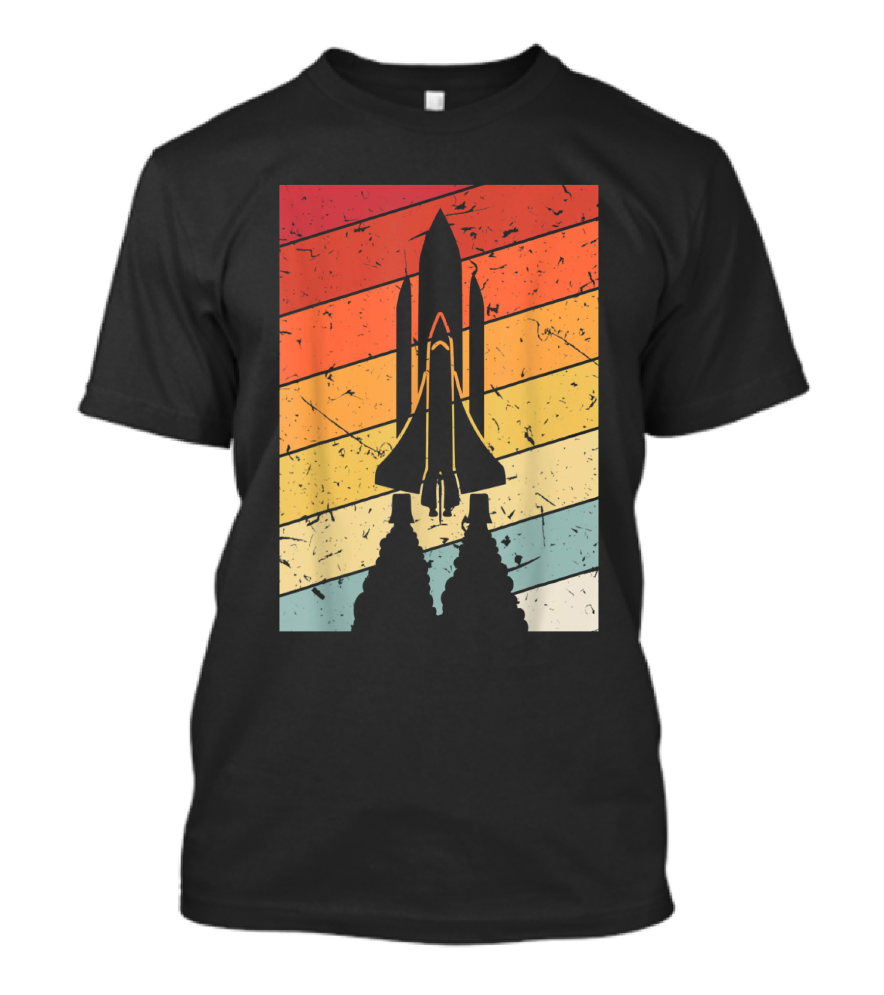 Astronaut Science Vintage Space Shuttle Silhouette Retro Stripes T-Shirt