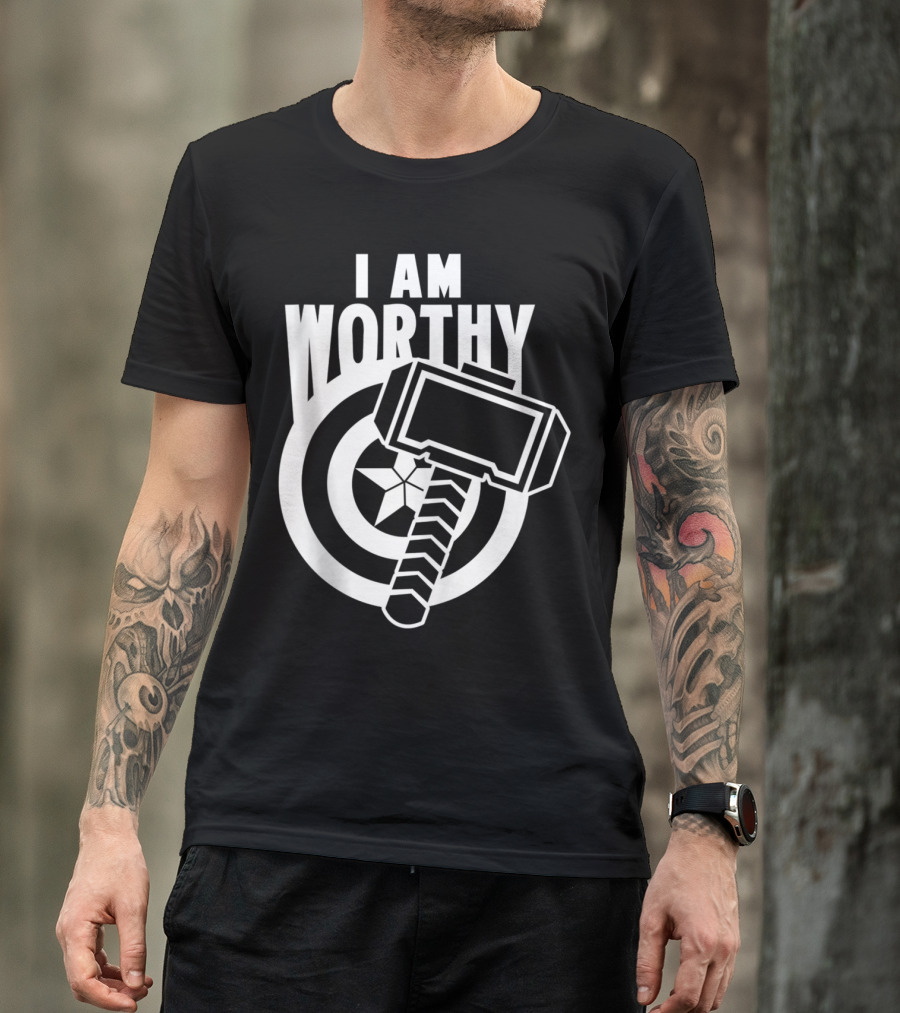 Avengers Endgame Captain America I Am Worthy Mjolnir Shield Hammer T-Shirt