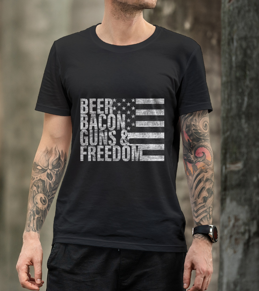 Beer Bacon Guns And Freedom Flag T-Shirt