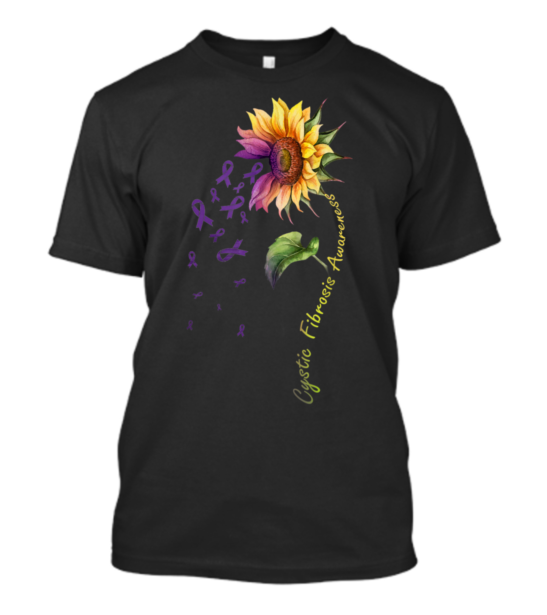 Cystic Fibrosis Awareness Sunflower With Purple Ribbons T-Shirt