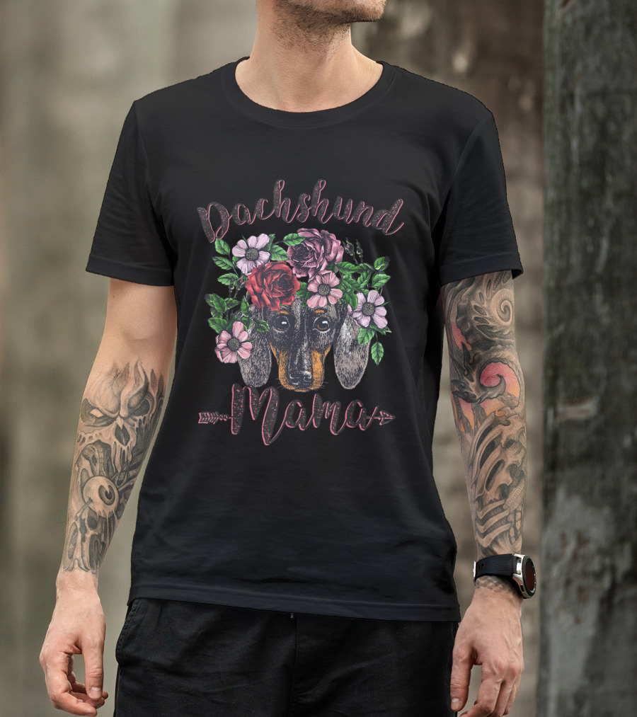 Dachshund Mama Doxie Wiener Dog Floral Headband T-Shirt