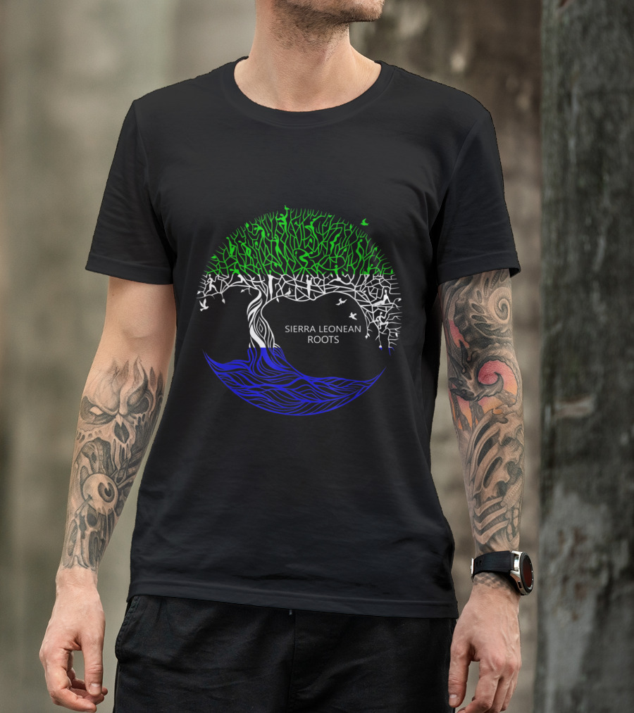 Flagsmerch Sierra Leonean Roots Tree Design With Sierra Leone Flag Colors T-Shirt