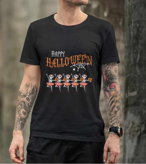 Happy Halloween Ballet Skeleton Ballerina Dancing Jack-O'-Lanterns T-Shirt