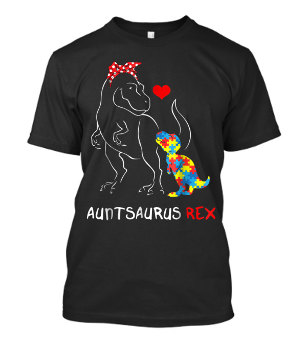 Auntsaurus Rex Dinosaur Puzzle Pattern Heart T-Shirt