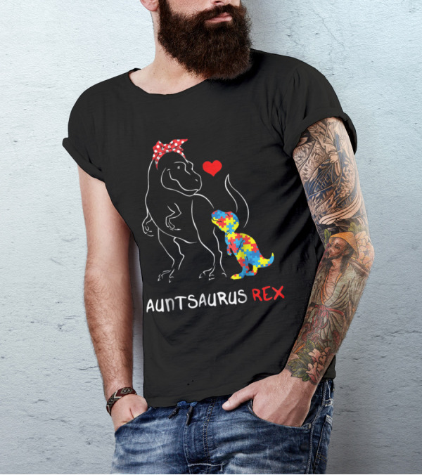 Auntsaurus Rex Dinosaur Puzzle Pattern Heart T-Shirt