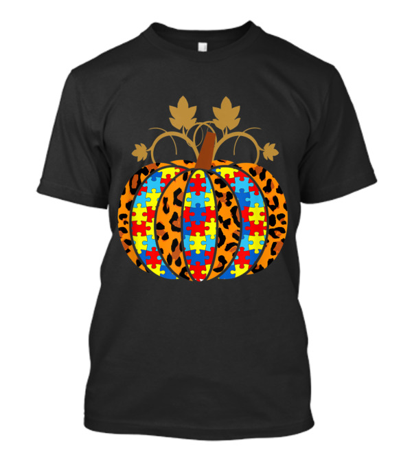 Autism Awareness Puzzle Piece Leopard Print Pumpkin T-Shirt