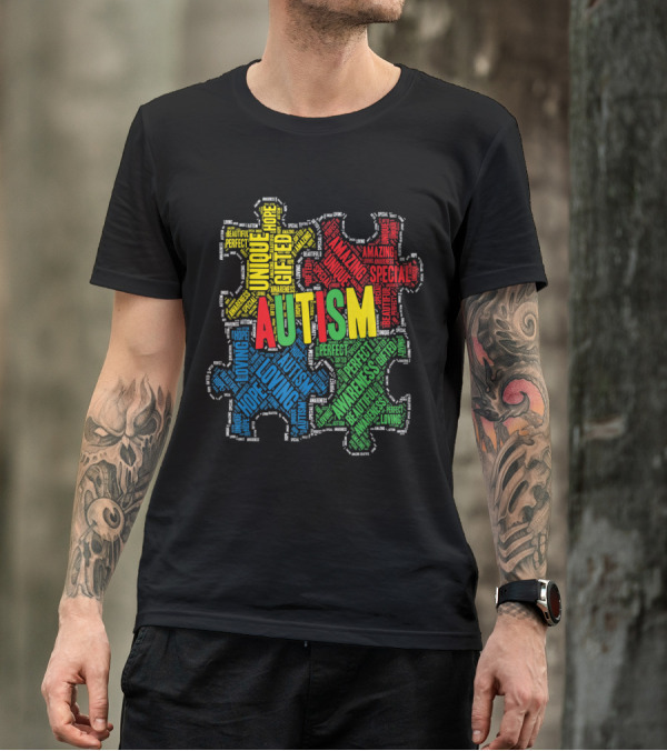 Autism Awareness Unique Gifted Hope Perfect Loving Amazing Special Word Cloud Puzzle T-Shirt