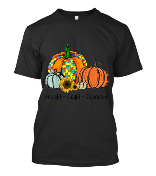Accept Adapt Advocate Funny Autism Awareness Fall Pumpkin Puzzle Autumn T-Shirt