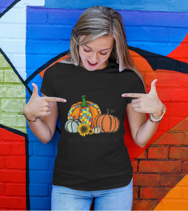 Accept Adapt Advocate Funny Autism Awareness Fall Pumpkin Puzzle Autumn T-Shirt