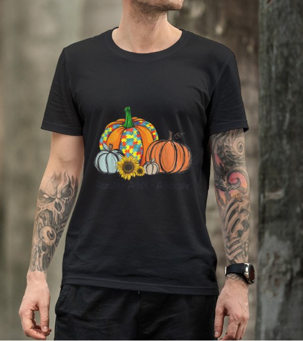 Accept Adapt Advocate Funny Autism Awareness Fall Pumpkin Puzzle Autumn T-Shirt