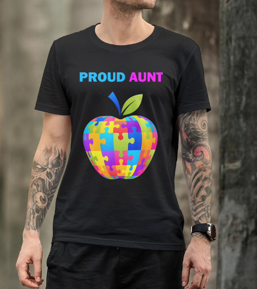 Proud Aunt Autism Awareness Puzzle Apple T-Shirt