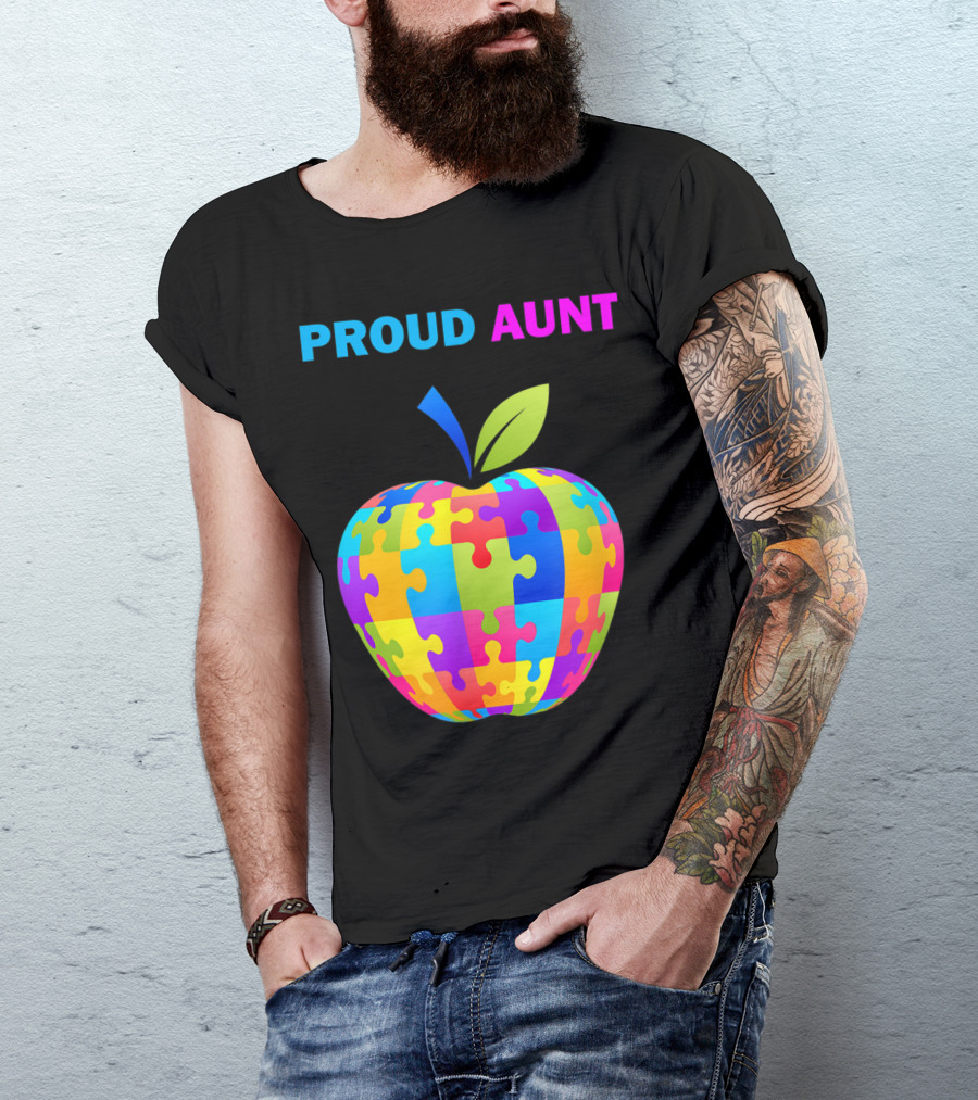 Proud Aunt Autism Awareness Puzzle Apple T-Shirt