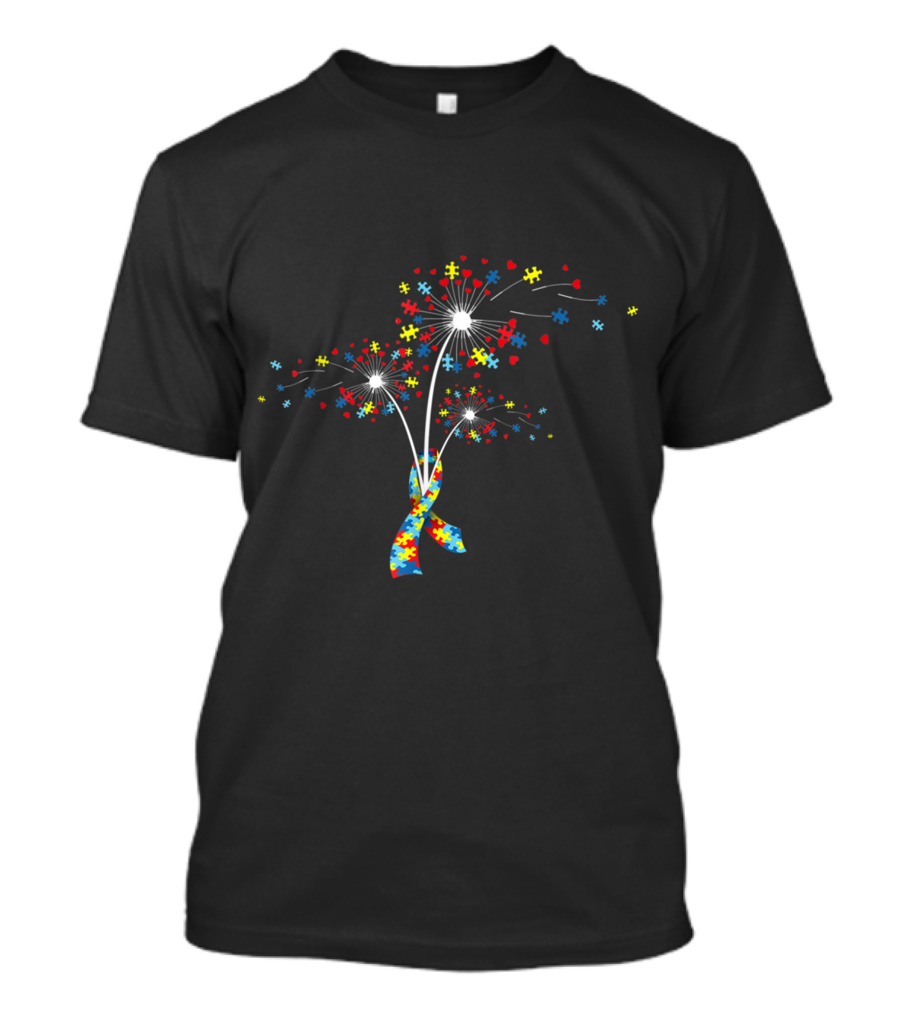 Autism Awareness Colourful Puzzle Pieces Dandelion Flower T-Shirt