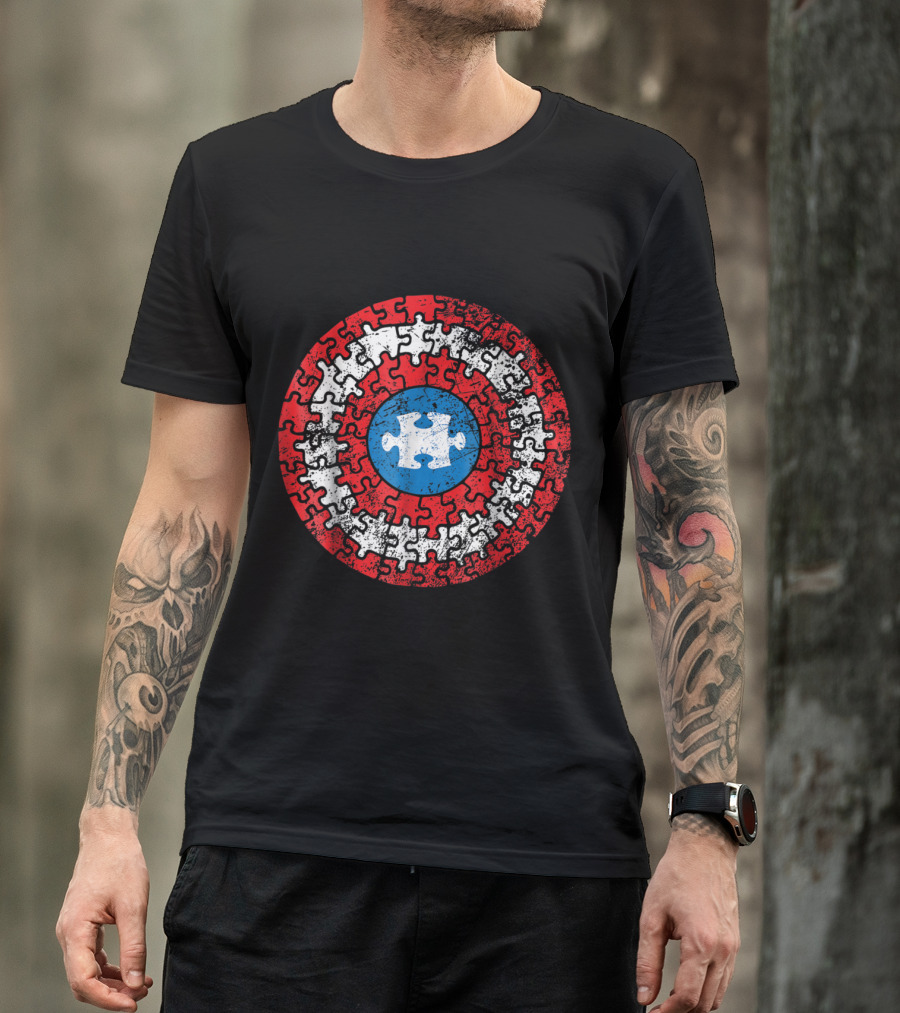 Autism Awareness Superhero Puzzle Shield Captain America T-Shirt