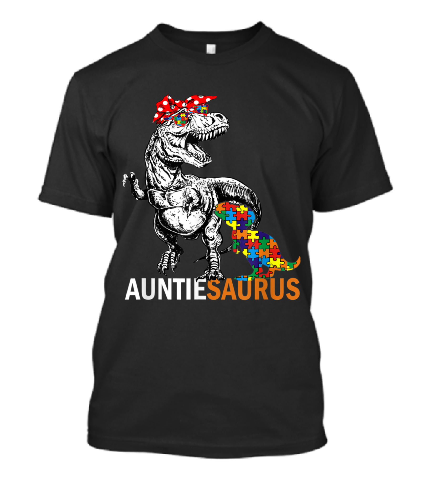 Auntie Saurus Dinosaur Autism Awareness Puzzle Pieces T-Shirt