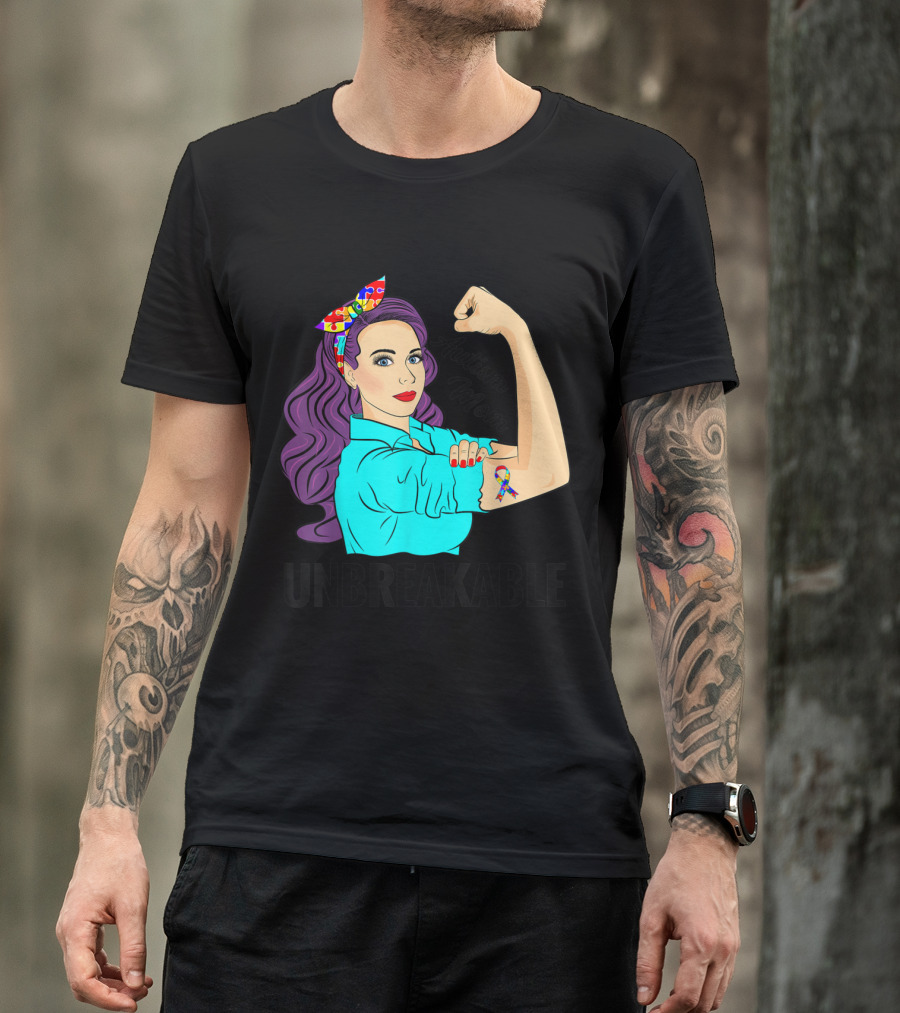 Autism Awareness Strong Autism Mom Unbreakable Rosie T-Shirt