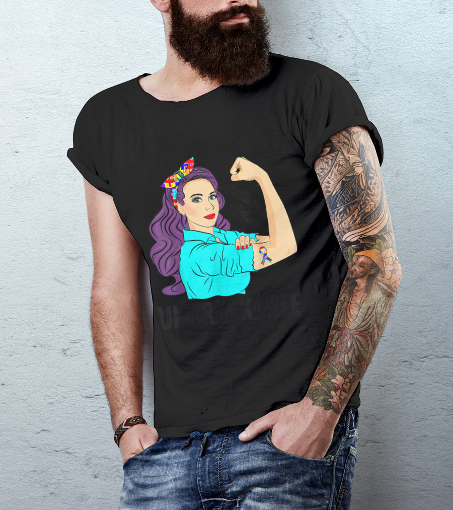 Autism Awareness Strong Autism Mom Unbreakable Rosie T-Shirt