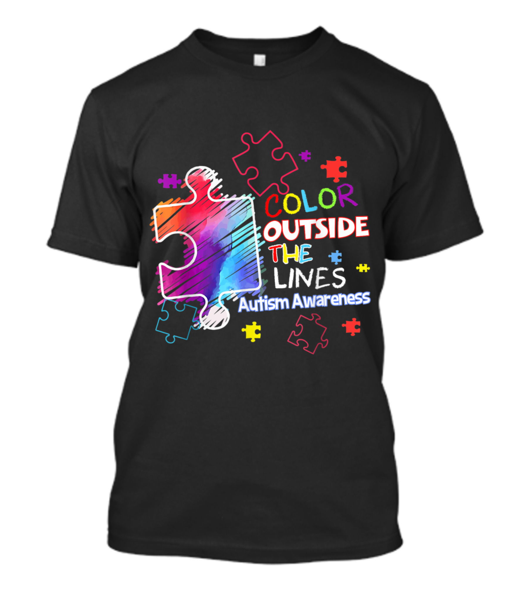 Color Outside The Lines Autism Awareness Puzzle Pieces T-Shirt