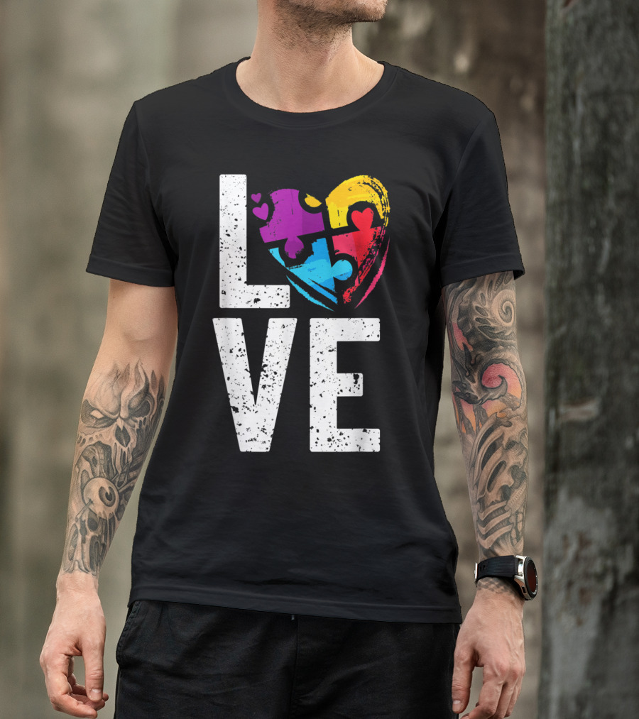 LOVE Autism Awareness Heart Puzzle T-Shirt