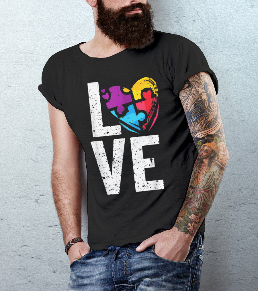LOVE Autism Awareness Heart Puzzle T-Shirt