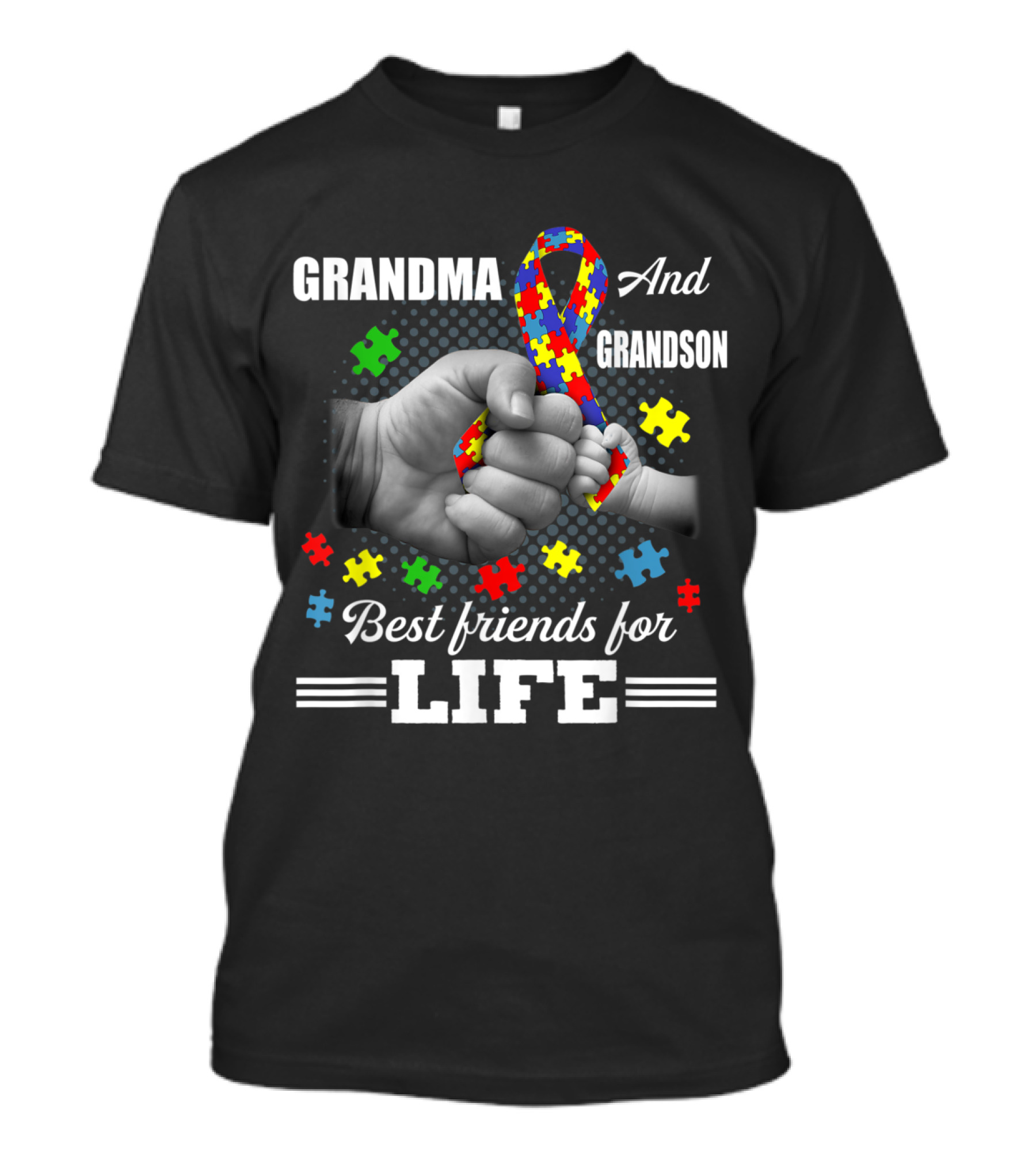 Grandma And Grandson Best Friends For Life Autism Awareness Puzzle T-Shirt