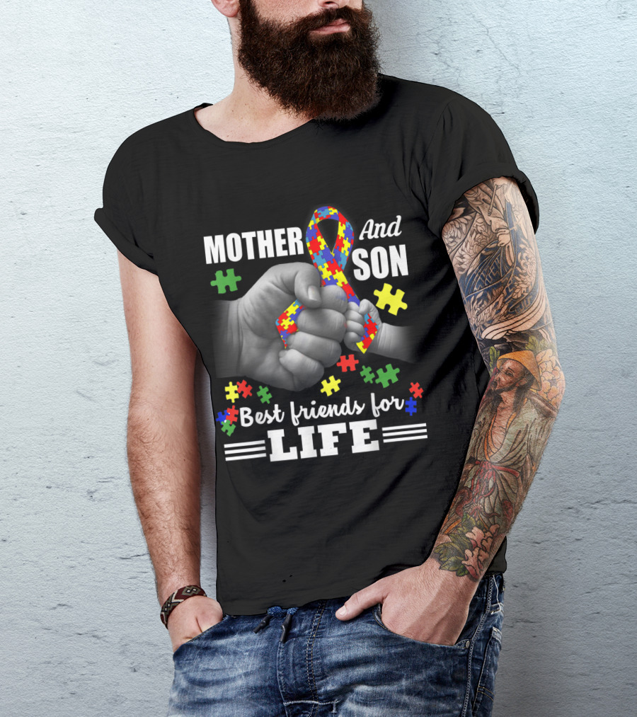 Mother And Son Best Friends For Life Autism Awareness Puzzle T-Shirt