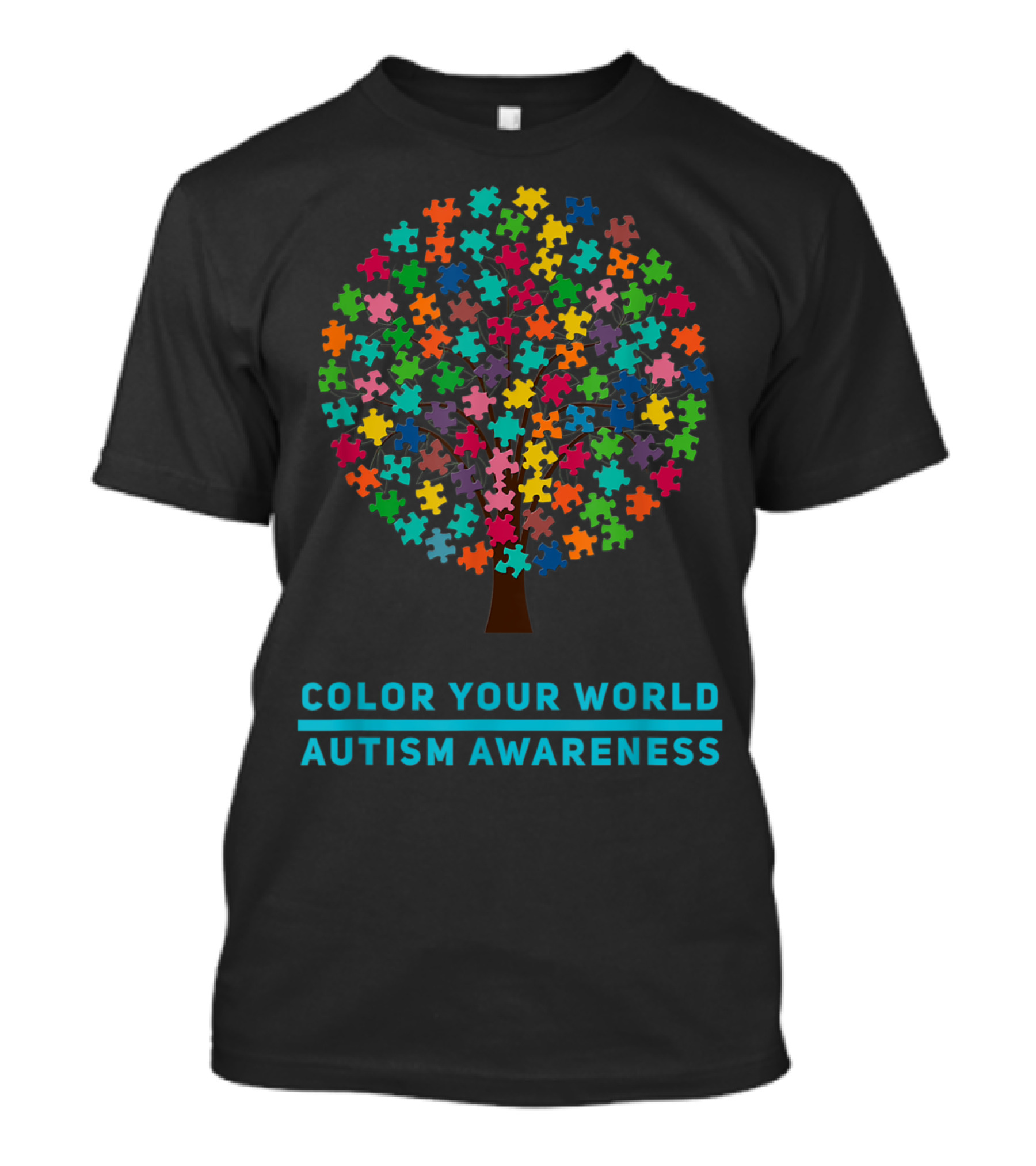 Color Your World Autism Awareness Puzzle Tree T-Shirt