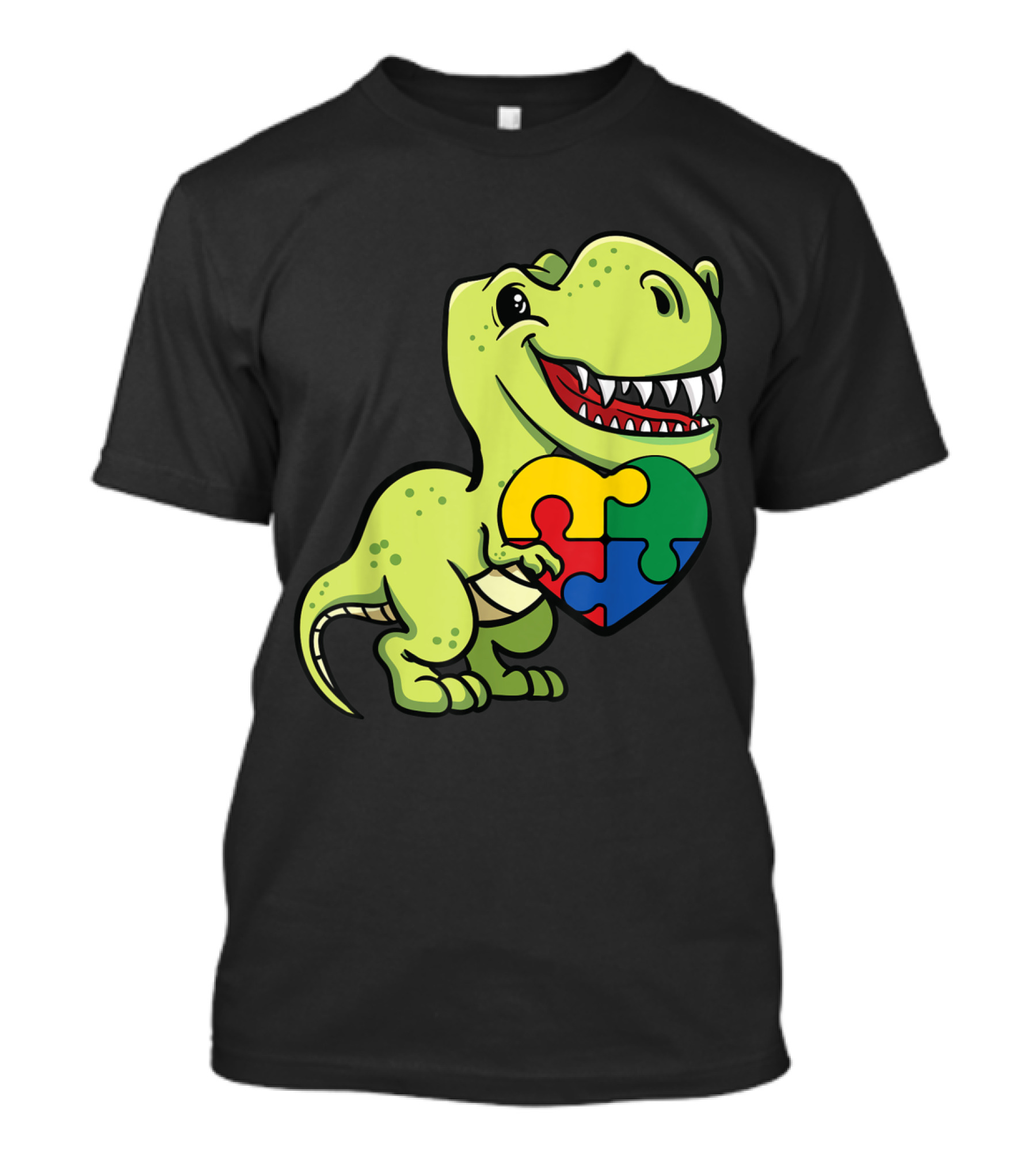 Autism Awareness Dinosaur T-Rex With Puzzle Piece Heart T-Shirt