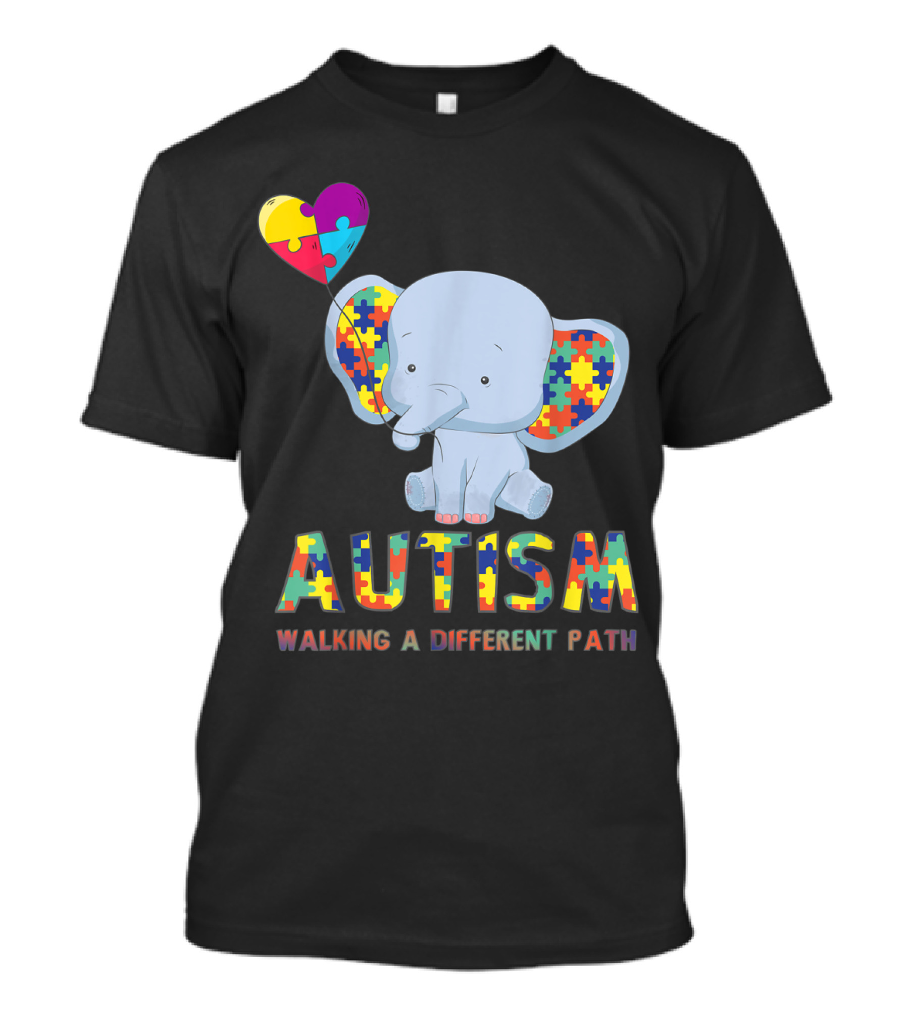 Autism Elephant Holding Puzzle Heart Walking A Different Path T-Shirt