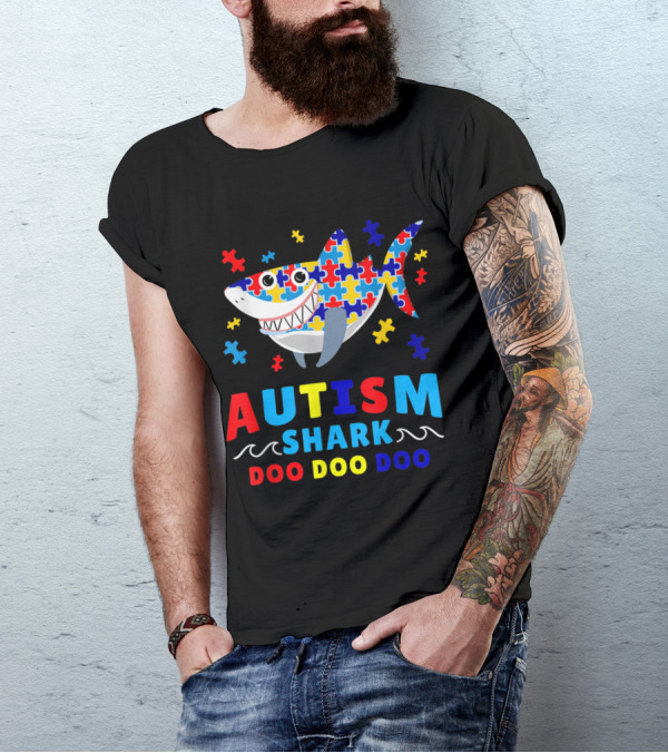 Autism Shark Doo Doo Doo Puzzle Pieces Awareness T-Shirt