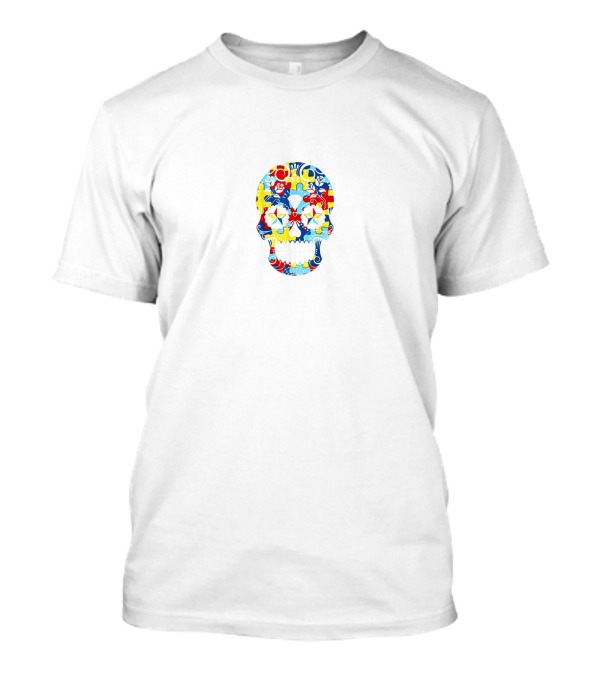 Autism Skull Puzzle Pattern Halloween Skeleton T-Shirt