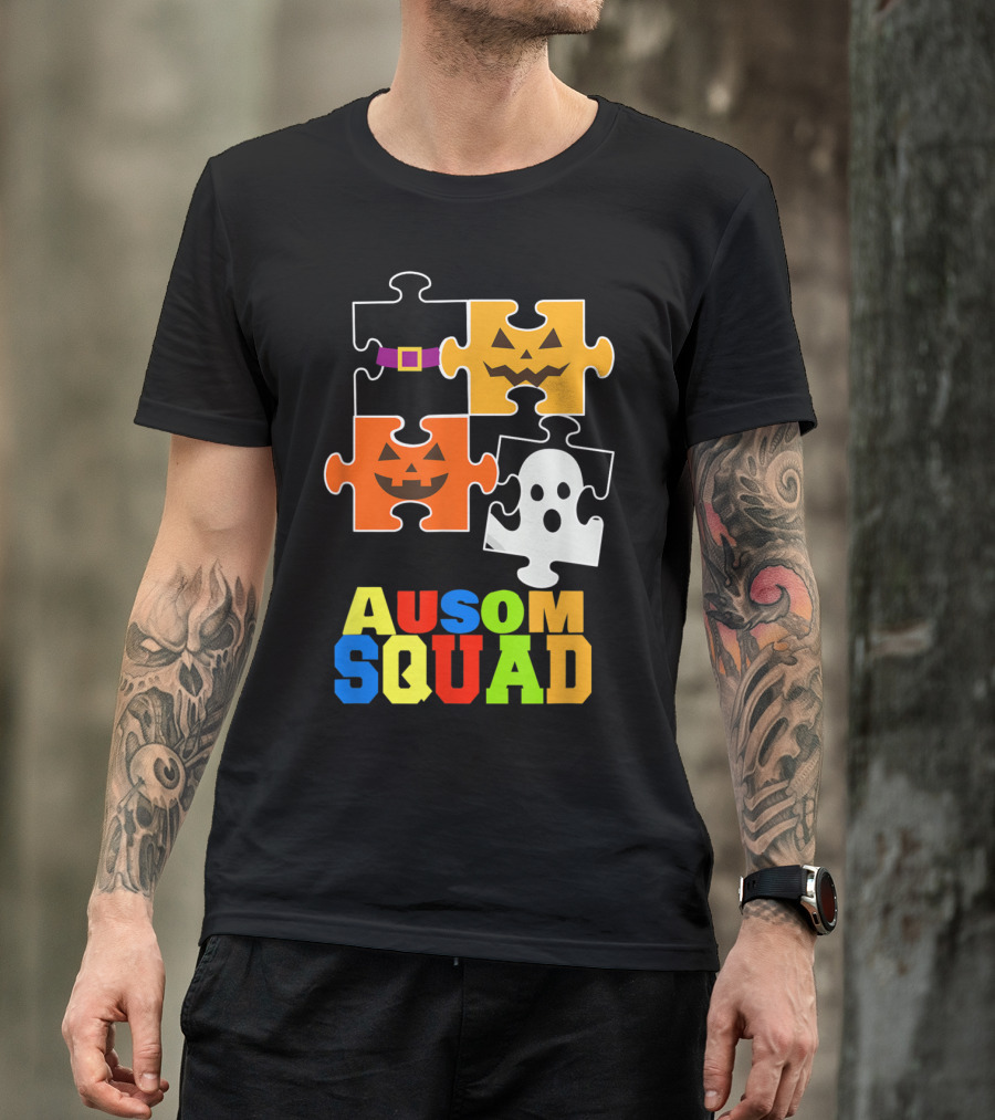 Ausome Squad Puzzle Ghost Pumpkin Halloween Group Matching Teacher T-Shirt