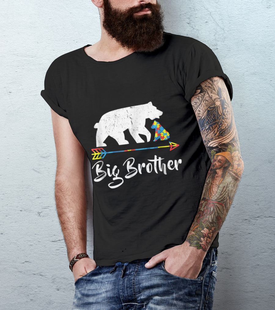 Big Brother Bear Autism Awareness Arrow Puzzle T-Shirt