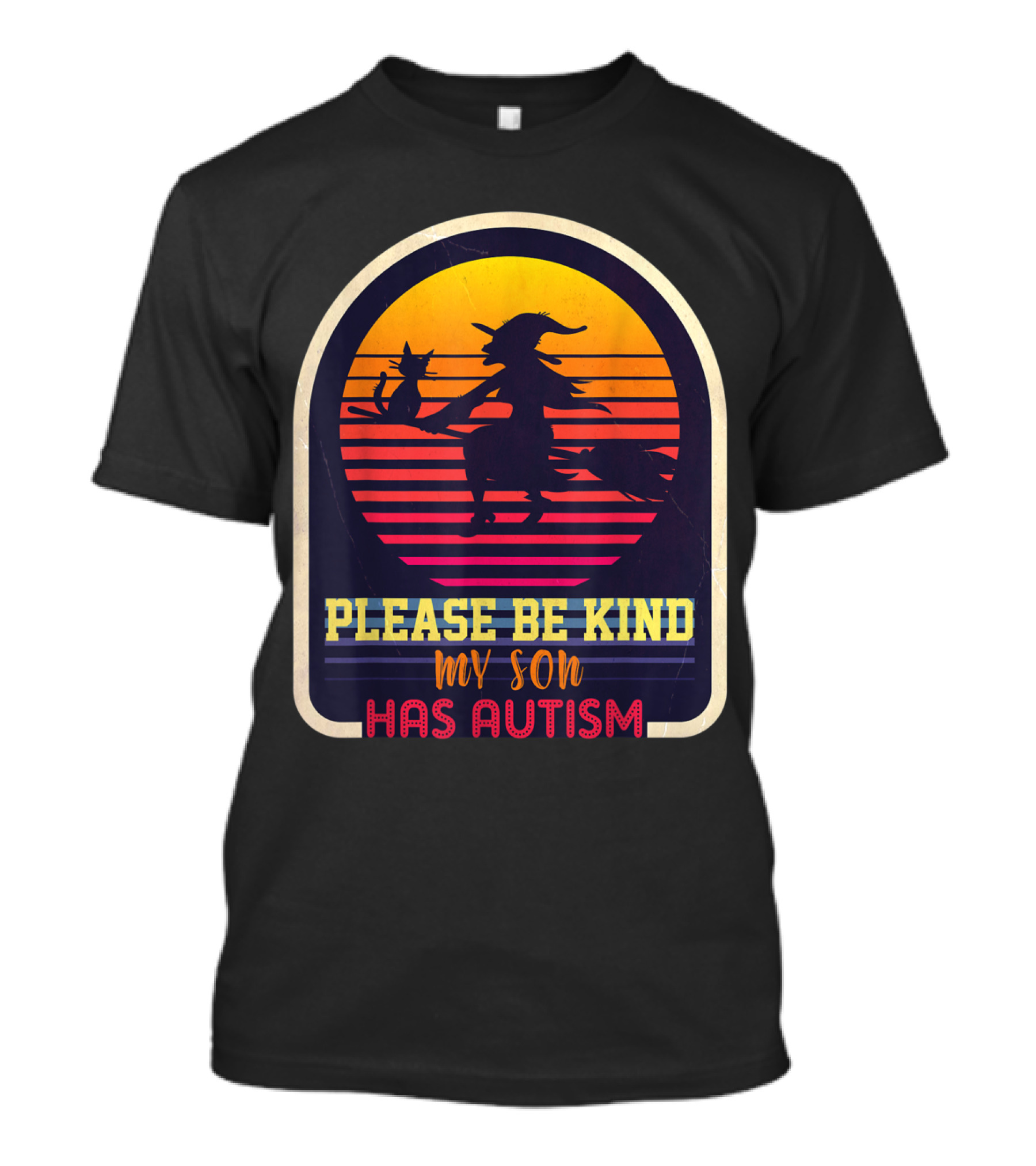 Please Be Kind My Son Has Autism Halloween Vintage Witch T-Shirt