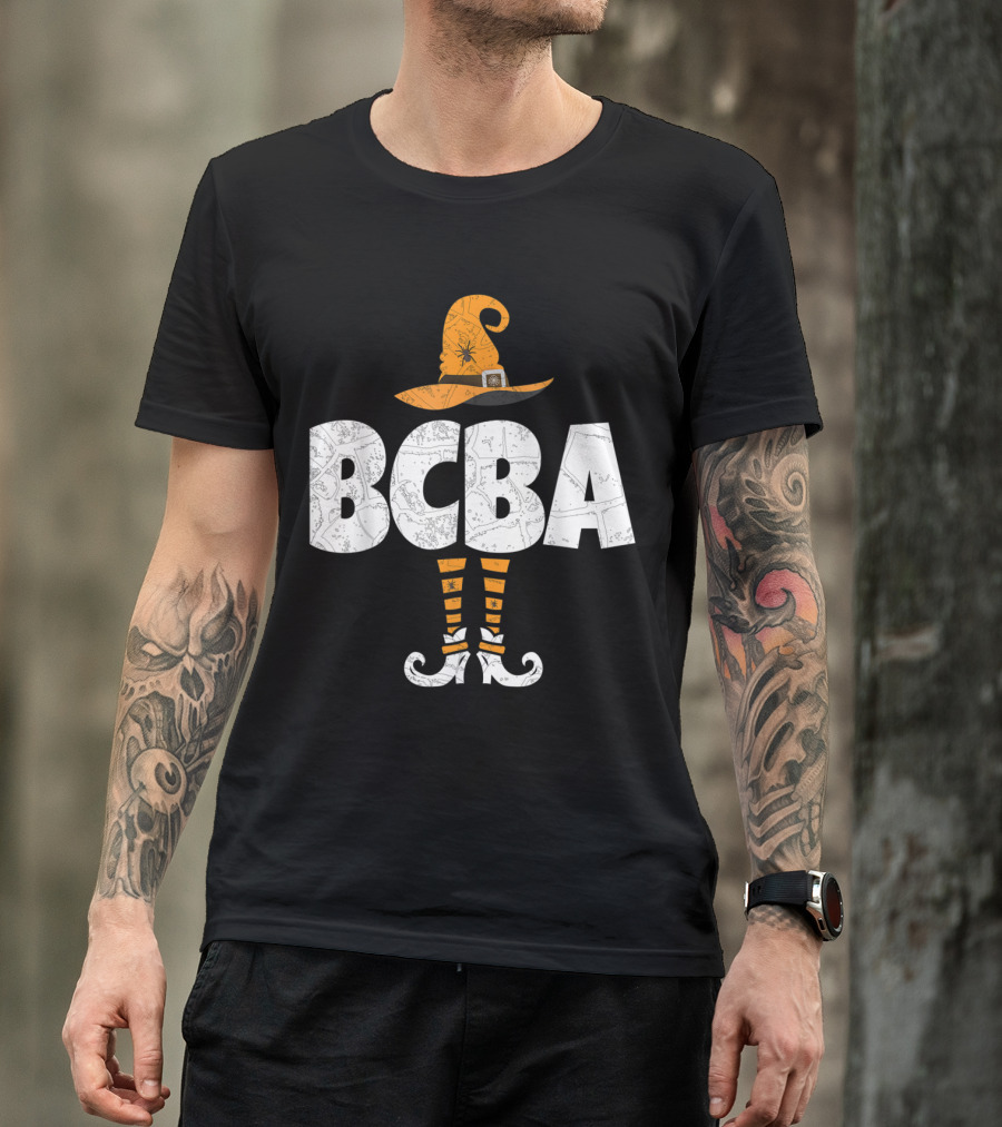 BCBA Halloween Witch Hat And Striped Socks T-Shirt