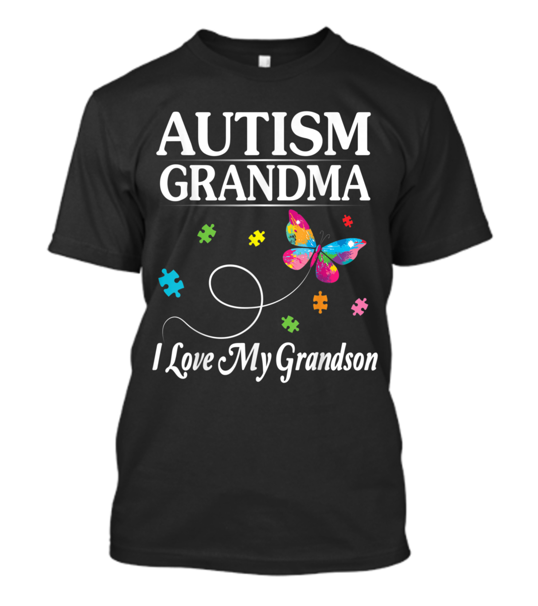 Autism Grandma Butterfly Puzzle Pieces I Love My Grandson Awareness T-Shirt