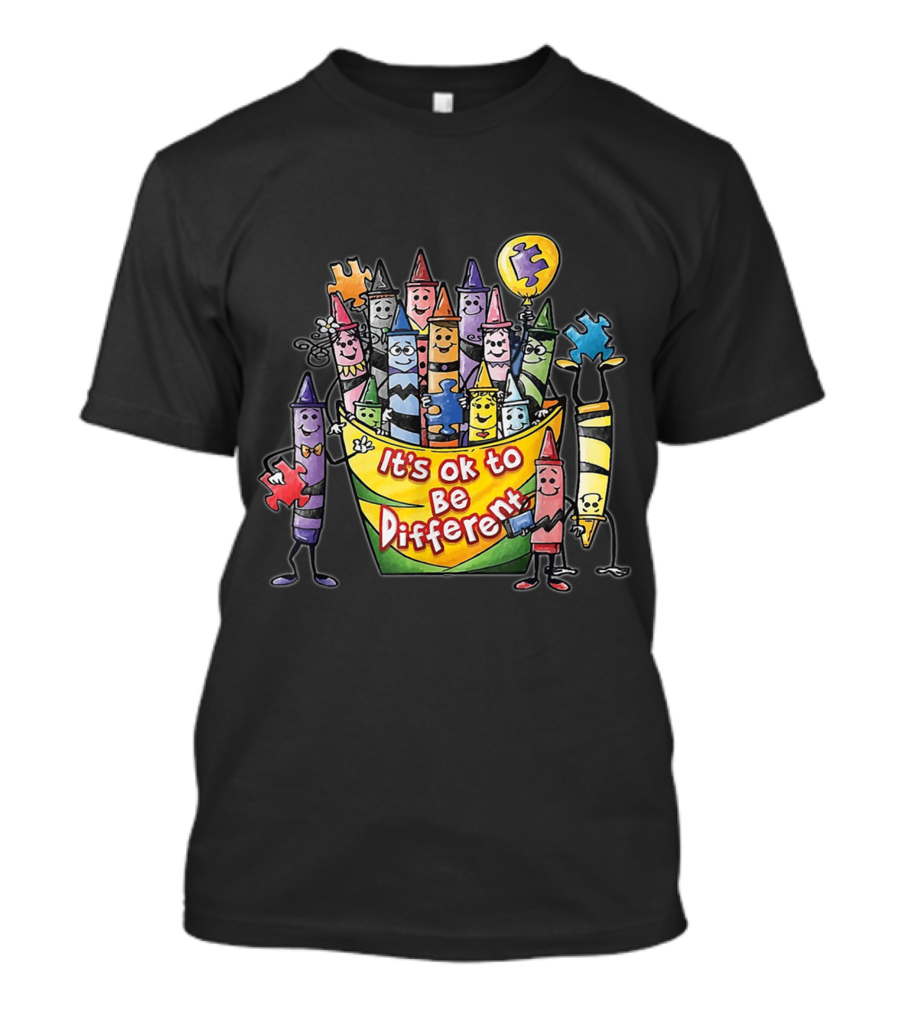 It's Ok To Be Different Crayons Autism Awareness Puzzle Pieces T-Shirt