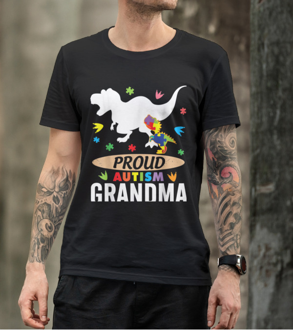 Proud Autism Grandma Big Dinosaur Rex Autism Child T-Shirt