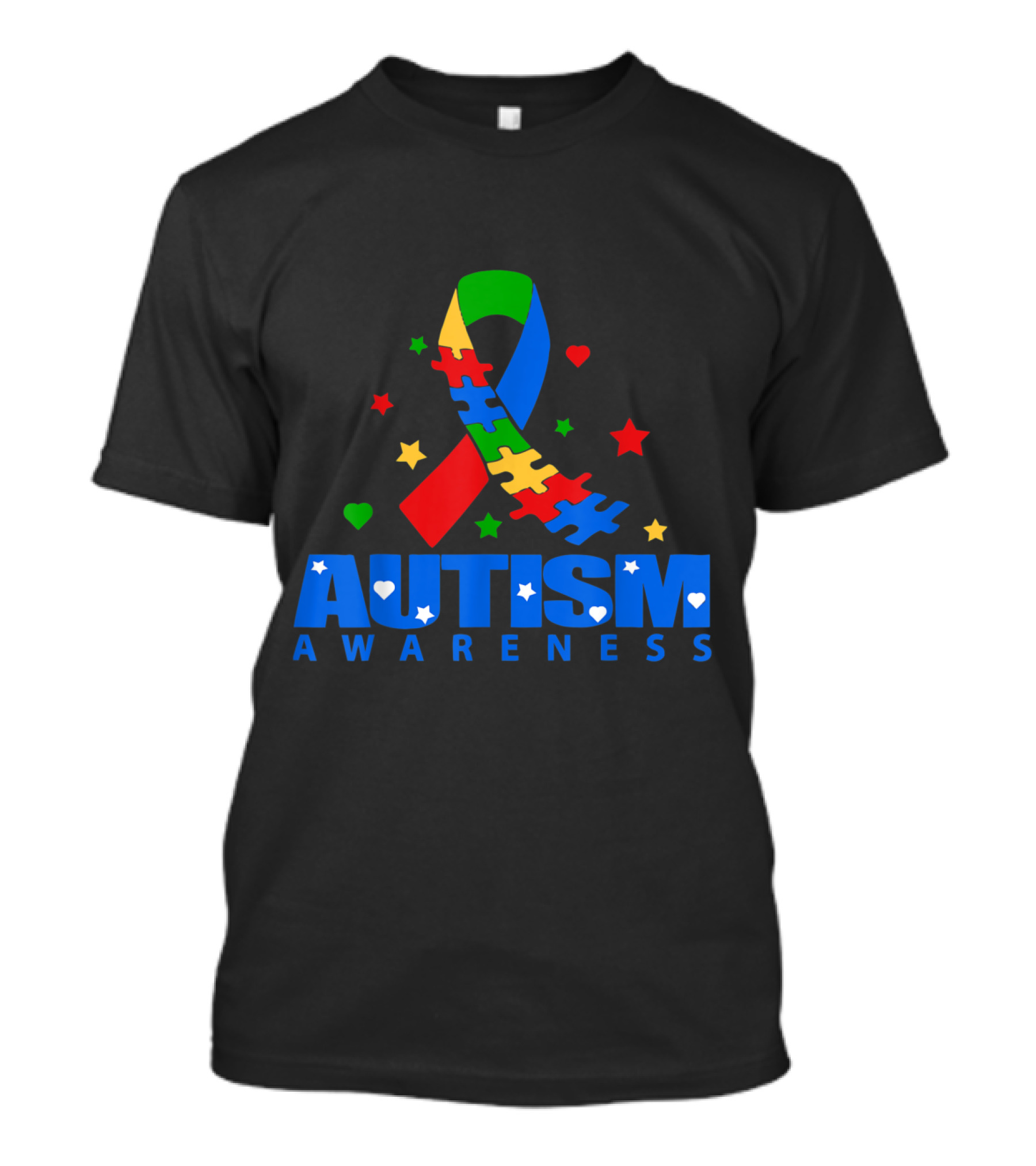 Autism Awareness Ribbon With Stars And Puzzle Pieces T-Shirt