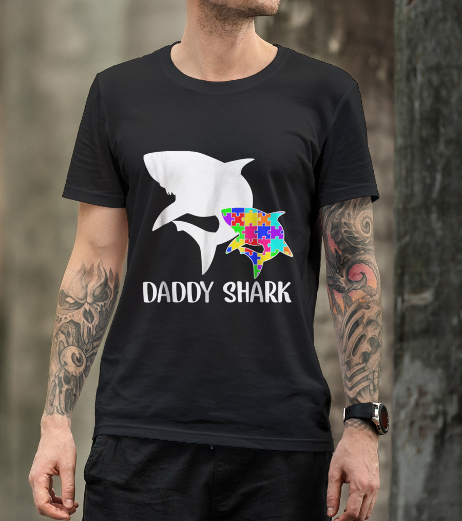 Daddy Shark Autism Awareness Puzzle Shark T-Shirt