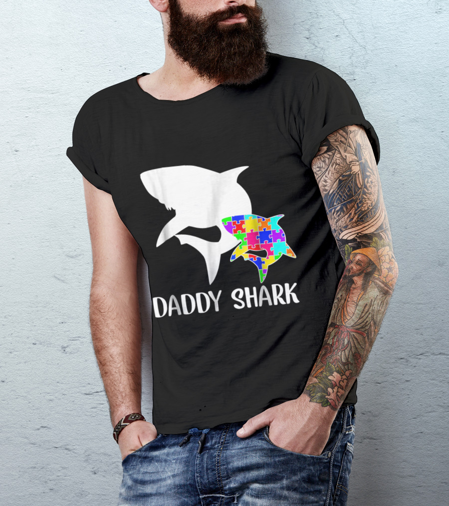 Daddy Shark Autism Awareness Puzzle Shark T-Shirt