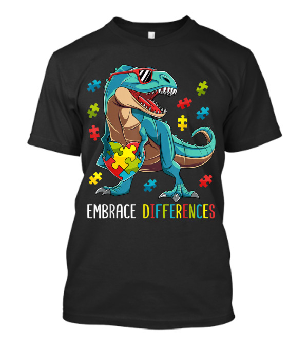 Embrace Differences Dinosaur Puzzle Piece Autism Awareness T-Shirt