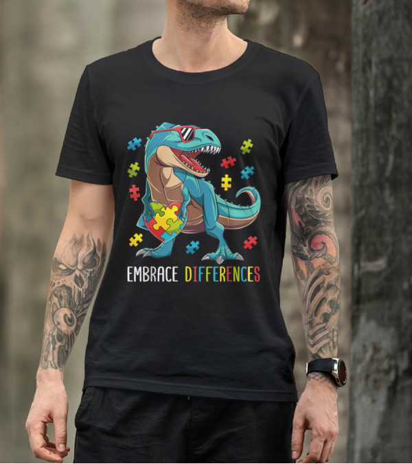 Embrace Differences Dinosaur Puzzle Piece Autism Awareness T-Shirt