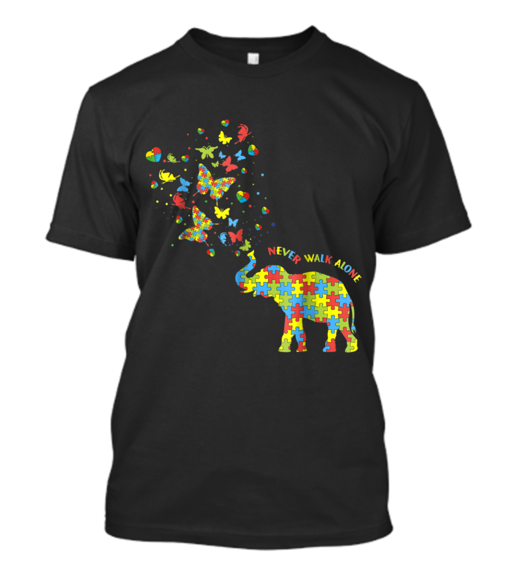 Never Walk Alone Elephant Butterflies Autism Awareness T-Shirt