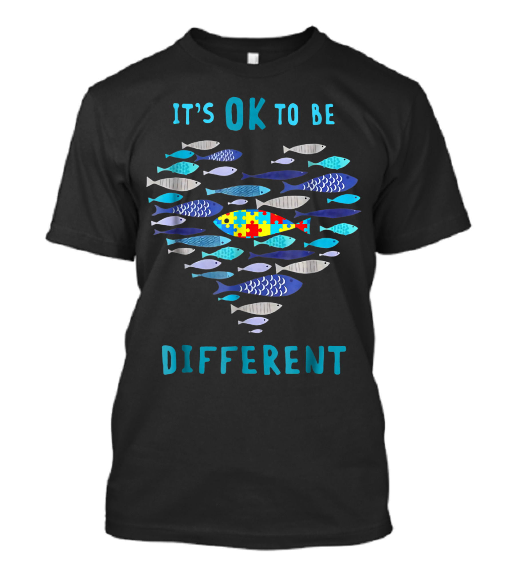 It's OK To Be Different Autism Fish Heart Puzzle T-Shirt